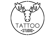 studio tattoo logo, styl monochromatyczne, branża sztuka i rękodzieło, rodzaj logo graficzne, układ w okręgu