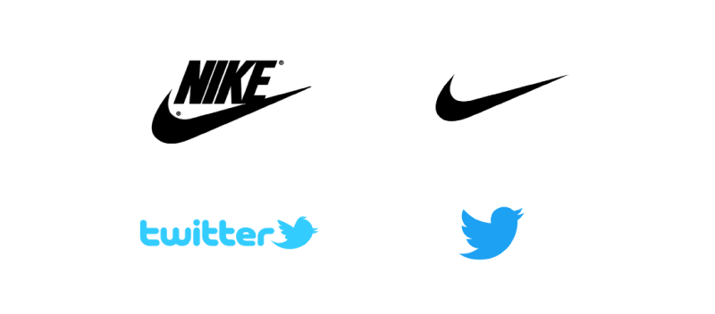 Uproszczone logo Nike i Twitter