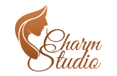 charm studio logo, styl ikona, branża beauty, rodzaj logo graficzne, układ emblemat