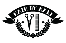 hair by kari logo, styl ilustracja, branża usługi, rodzaj logo graficzne, układ w okręgu