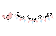 sing sing studio logo, styl ilustracja, branża dziecięca, rodzaj logo graficzne, układ poziome