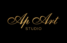 ap_art_studio logo, styl z gradientem, branża handel, rodzaj logo typograficzne, układ poziome