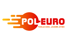 pol-euro logo, styl ikona, branża handel, rodzaj logo graficzne, układ poziome