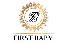 first baby logo, styl monogram, branża dziecięca, rodzaj logo graficzne, układ w okręgu