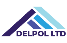 delpol logo, styl ikona, branża budowlana, rodzaj logo graficzne, układ poziome