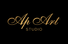 ap_art_studio logo, styl monochromatyczne, branża handel, rodzaj logo typograficzne, układ poziome